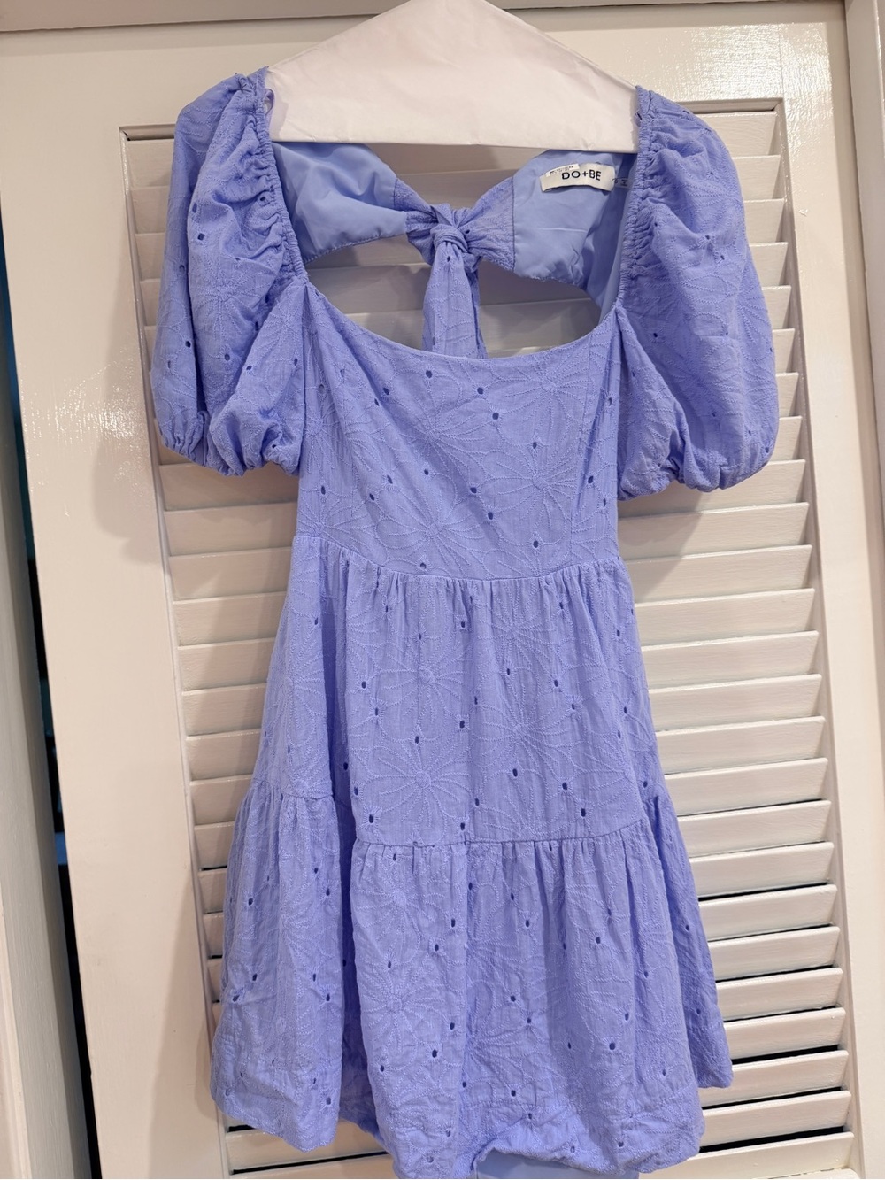 DO+BE Lavender Eyelet Puff-Sleeve Tie-Back Mini Dress